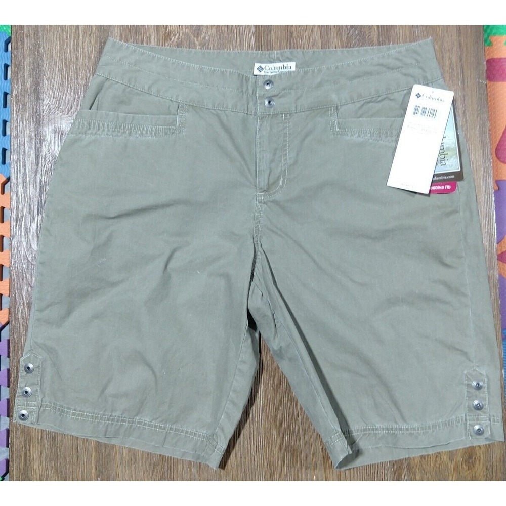 Columbia Cape Rush Shorts Women's Sz 12 Olive Green‎ Flax Lin Active Fit NWT $36